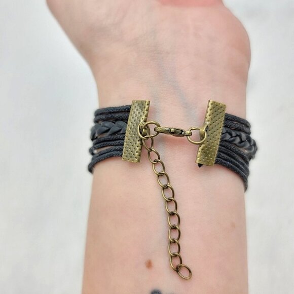 3/$20 Inspirational Black Stack Bracelet Love Anchor Freedom Hand Cuff - Picture 7 of 10
